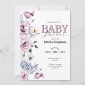 Elegante Watercolor Blau Rosa Blütendusche Einladung (Vorderseite)