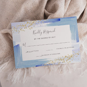 Elegante Watercolor Blau und Gold Bat Mitzvah RSVP Karte