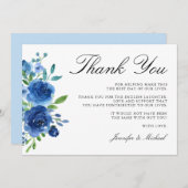 Elegante Watercolor Blaue Blumen Dankeskarte (Vorne/Hinten)