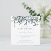 Elegante Watercolor Blauer Blumenstrauß Baby Dusch Einladung (Stehend Vorderseite)