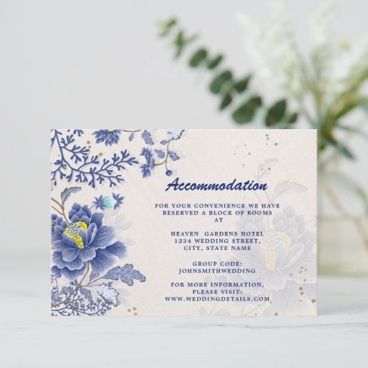 Elegante Watercolor Blauer Blumenstrauß Botanische Begleitkarte (Stehend Vorderseite)