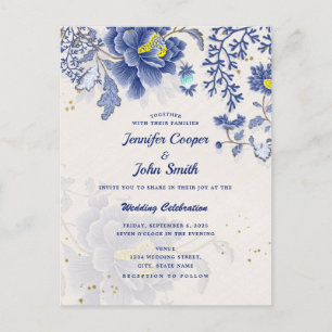 Elegante Watercolor Blauer Blumenstrauß Botanische Postkarte