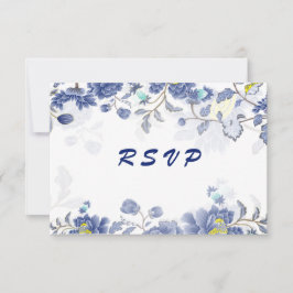 Elegante Watercolor Blauer Blumenstrauß Botanische RSVP Karte
