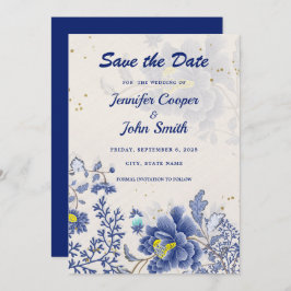 Elegante Watercolor Blauer Blumenstrauß Botanische Save The Date