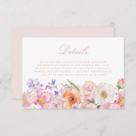 Elegante Watercolor Bloom Wedding Details Begleitkarte