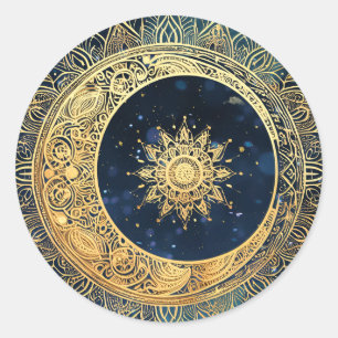 Elegante Watercolor Blue and Gold Mandala Runder Aufkleber