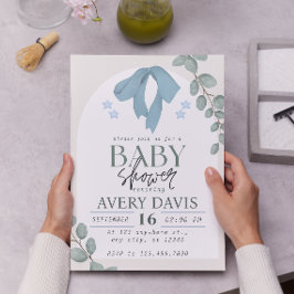 Elegante Watercolor Blue Baby Shower Einladung