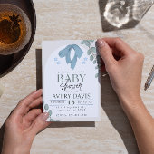 Elegante Watercolor Blue Baby Shower Einladung