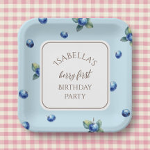 Elegante Watercolor Blue Berry Erster Geburtstag