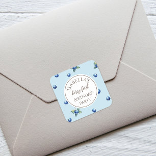 Elegante Watercolor Blue Berry Erster Geburtstag Quadratischer Aufkleber