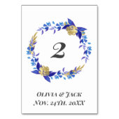 Elegante Watercolor Blue Blume Wedding Tischnummer (Rückseite)