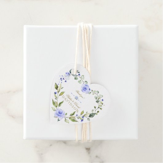 Elegante Watercolor Blue Blumen Wreath Wedding Geschenkanhänger (Beispiel)