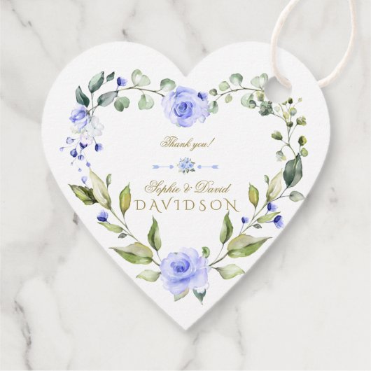 Elegante Watercolor Blue Blumen Wreath Wedding Geschenkanhänger (Rückseite)