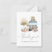 Elegante Watercolor Blue Bonjoor Bebe Baby Dusche Mitteilungskarte (Vorderseite)