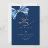 Elegante Watercolor Blue Bow Baby Shower Einladung (Vorderseite)