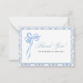 Elegante Watercolor Blue Bow Band Baby Dusche Mitteilungskarte (Vorderseite)