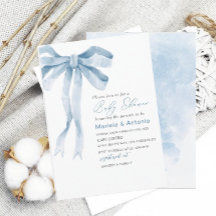 Elegante Watercolor Blue Bow Boy Baby Shower