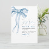 Elegante Watercolor Blue Bow Boy Baby Shower Einladung (Stehend Vorderseite)