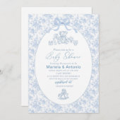Elegante Watercolor Blue Bow Toys Boy Baby Shower Einladung (Vorne/Hinten)