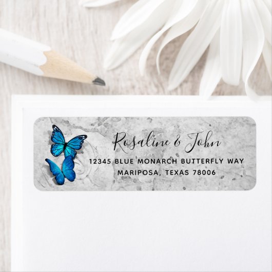 Elegante Watercolor Blue Butterfly Rücksendeadress (Insitu)