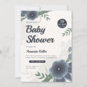 Elegante Watercolor Blue Floral Baby Shower Einladung (Vorderseite)