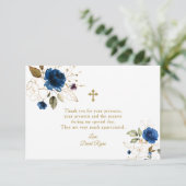 Elegante Watercolor Blue Floral Gold Bestätigung Dankeskarte (Stehend Vorderseite)