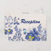 Elegante Watercolor Blue Floral Wedding Enclosure Begleitkarte (Vorne/Hinten)