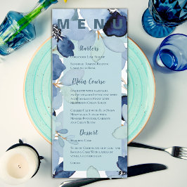 Elegante Watercolor Blue Floral Wedding Party Menükarte
