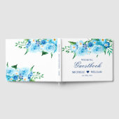 Elegante Watercolor Blue Floral White Wedding Gästebuch (Voll)