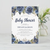 Elegante Watercolor Blue Florals Baby Dusche Einladung (Stehend Vorderseite)