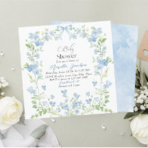 Elegante Watercolor Blue Flowers Babydusche