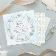 Elegante Watercolor Blue Flowers Babydusche