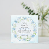 Elegante Watercolor Blue Flowers Babydusche Einladung (Stehend Vorderseite)