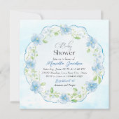 Elegante Watercolor Blue Flowers Babydusche Einladung (Vorderseite)