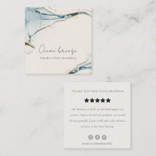 Elegante Watercolor Blue Gold Beachy Review Anfrag Quadratische Visitenkarte