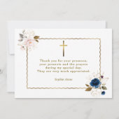 Elegante Watercolor Blue Gold Blume Twins Taufe Dankeskarte (Rückseite)