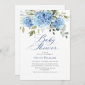 Elegante Watercolor Blue Hydrangea Babydusche Einladung (Vorne/Hinten)