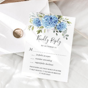 Elegante Watercolor Blue Hydrangea Blume Hochzeit RSVP Karte