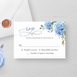 Elegante Watercolor Blue Hydrangea Blume Hochzeit RSVP Karte