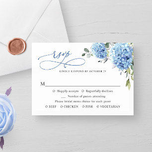 Elegante Watercolor Blue Hydrangea Blume Hochzeit RSVP Karte