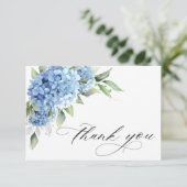 Elegante Watercolor Blue Hydrangea Blume Vielen Da Dankeskarte (Stehend Vorderseite)