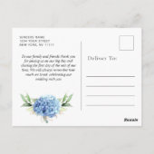 Elegante Watercolor Blue Hydrangea Blume Vielen Da Postkarte (Rückseite)