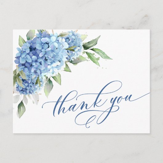 Elegante Watercolor Blue Hydrangea Blume Vielen Da Postkarte (Vorderseite)