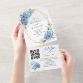 Elegante Watercolor Blue Hydrangea Blumenhochzeit All In One Einladung (Abreißen)