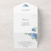 Elegante Watercolor Blue Hydrangea Blumenhochzeit All In One Einladung (Außenbereich)