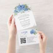 Elegante Watercolor Blue Hydrangea Blumenhochzeit All In One Einladung (Abreißen)