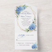 Elegante Watercolor Blue Hydrangea Blumenhochzeit All In One Einladung (Innen Boden)