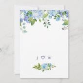 Elegante Watercolor Blue Hydrangea Blumenhochzeit Einladung (Rückseite)