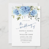 Elegante Watercolor Blue Hydrangea Blumenhochzeit Einladung (Vorderseite)
