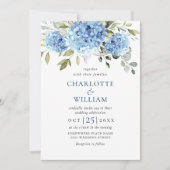 Elegante Watercolor Blue Hydrangea Blumenhochzeit Einladung (Vorderseite)